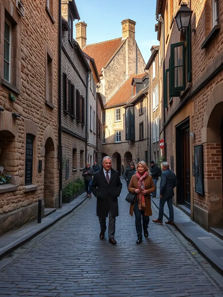 A scenic view of a guided tour group exploring the historic sites of Auriac-l'Église, led by a knowledgeable local guide.